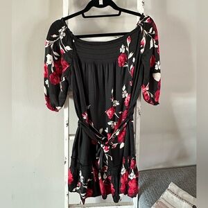 White House Black Market Black Puff Sleeve Smocked Dress